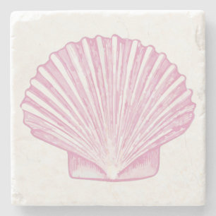 Pink Scallop Shell Coastal Stone Coaster