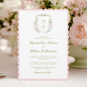 Pink Scalloped Hydrangea Wedding All in One Invitation