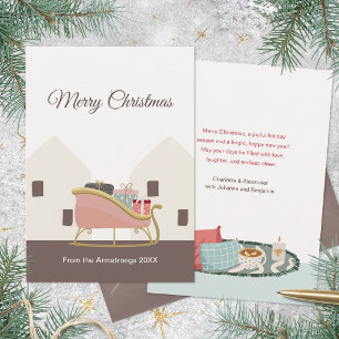 Pink Scandi Hygge Sleigh Village Christmas Holiday Card