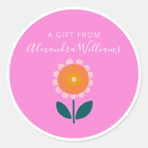 Pink Scandinavian Flower Personalized A Gift From Classic Round Sticker
