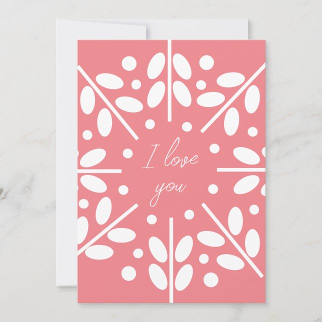 Pink Scandinavian folk art "I love you" card (Front)