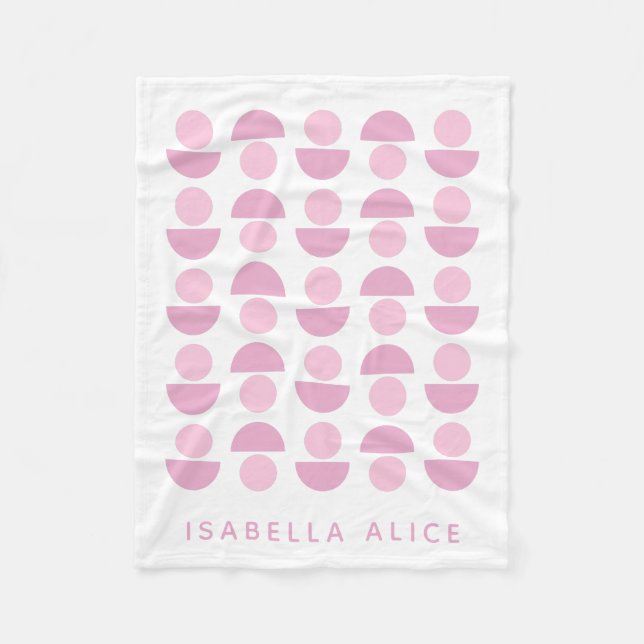 Pink Scandinavian Modern Geometric Monogram Name Fleece Blanket (Front)