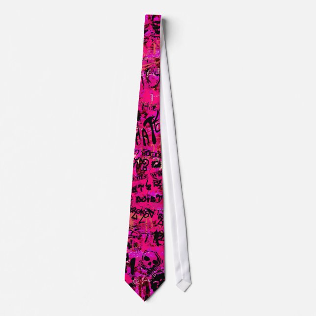 Pink Scenester Skull Graffiti Tie (Front)