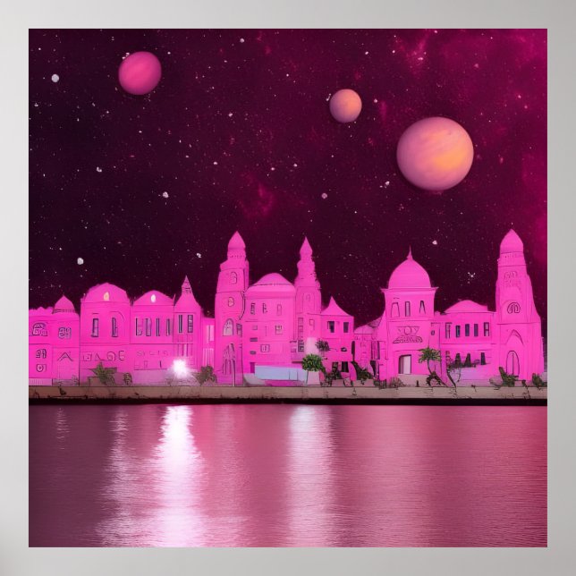 Pink Science Fantasy City  Poster (Front)