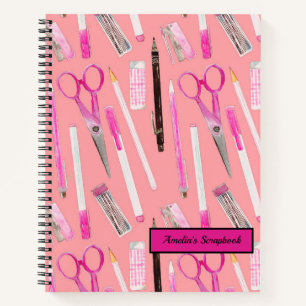 Pink scissors pen pencil eraser marker personalise notebook