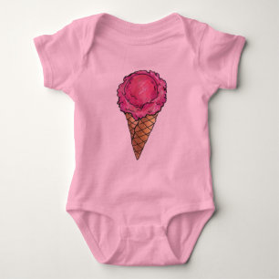 Pink Scoop Strawberry Ice Cream Waffle Cone Foodie Baby Bodysuit
