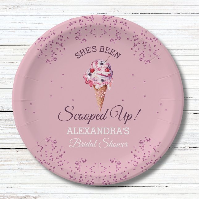 Pink Scooped Up Glitter Ice Cream Bridal Shower Paper Plate (Creator Uploaded)