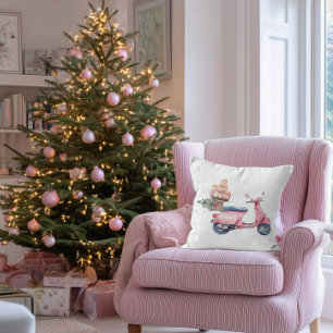 Pink Scooter Christmas Shopping Trip  Cushion