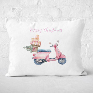 Pink Scooter Christmas Shopping Trip Decorative Cushion