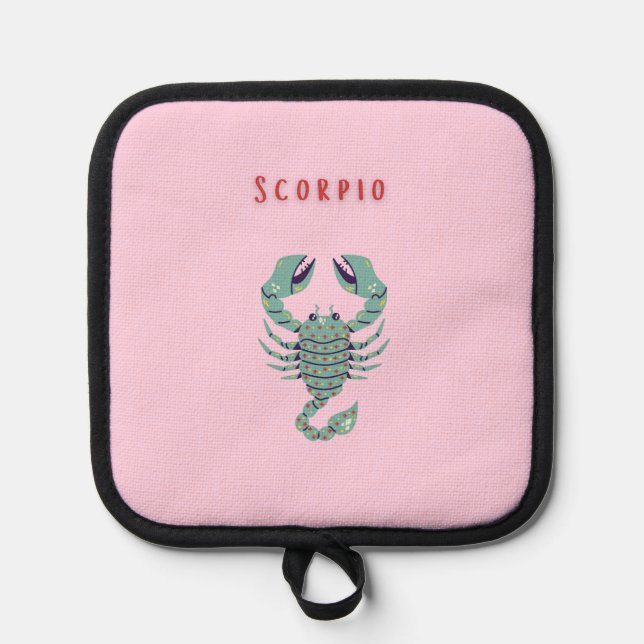Pink Scorpio, zodiac, star sign Pot Holder (Front)