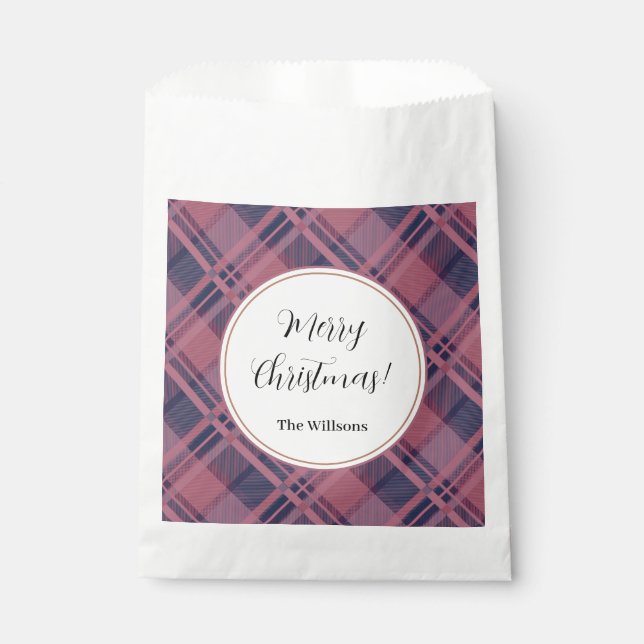 Pink Scottish Lady Tartan Pattern Merry Christmas Favour Bag (Front)
