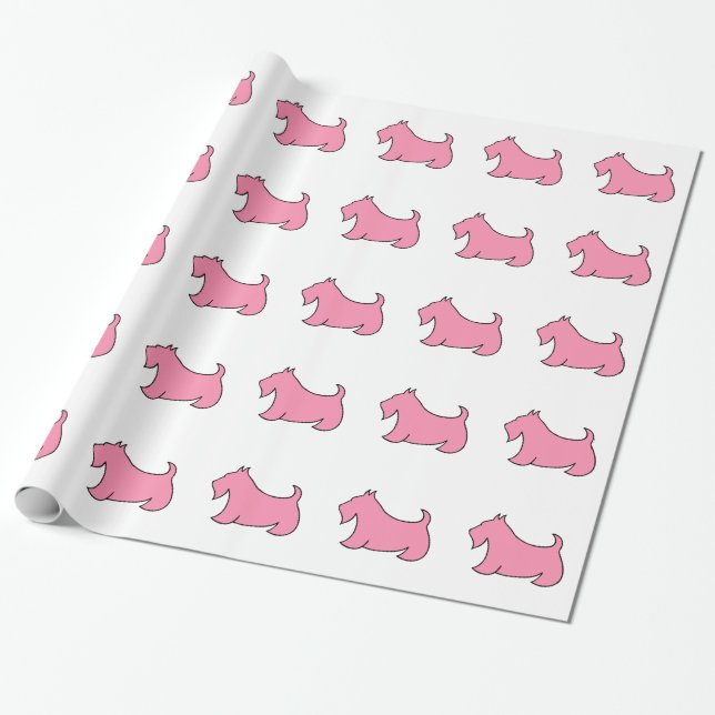 Pink Scottish Terrier Wrapping Paper (Unrolled)