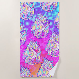Pink Scribble Cute Girly Dragon Wyvern Inugami Beach Towel