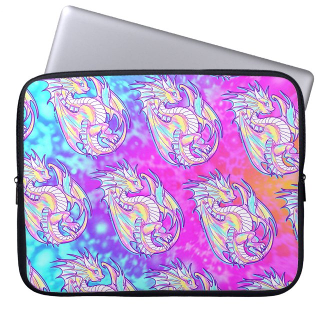 Pink Scribble Cute Girly Dragon Wyvern Inugami Laptop Sleeve (Front)