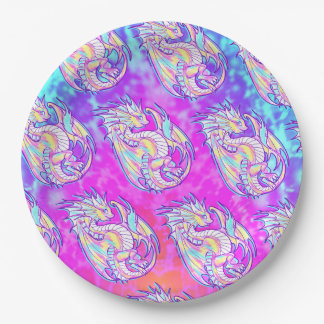 Pink Scribble Cute Girly Dragon Wyvern Inugami Paper Plate
