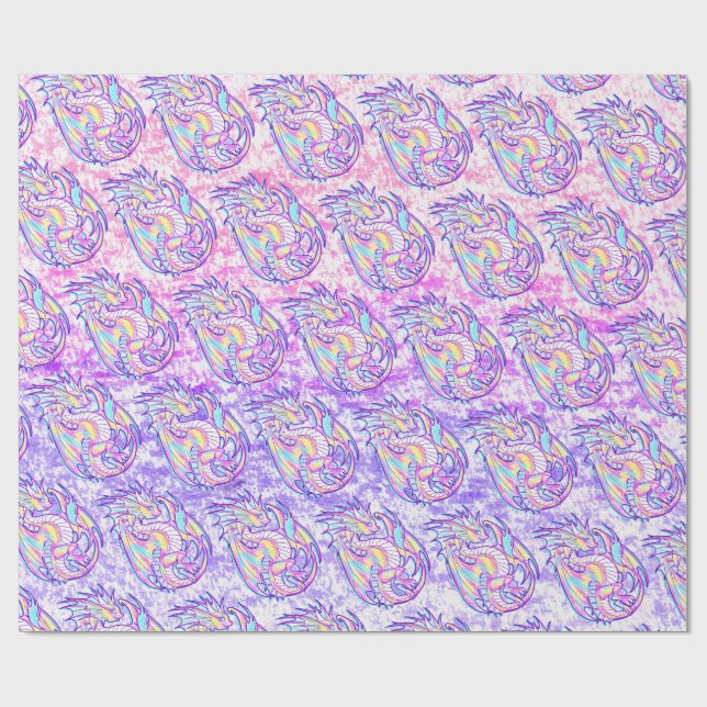 Pink Scribble Cute Girly Dragon Wyvern Inugami Wrapping Paper (Flat)