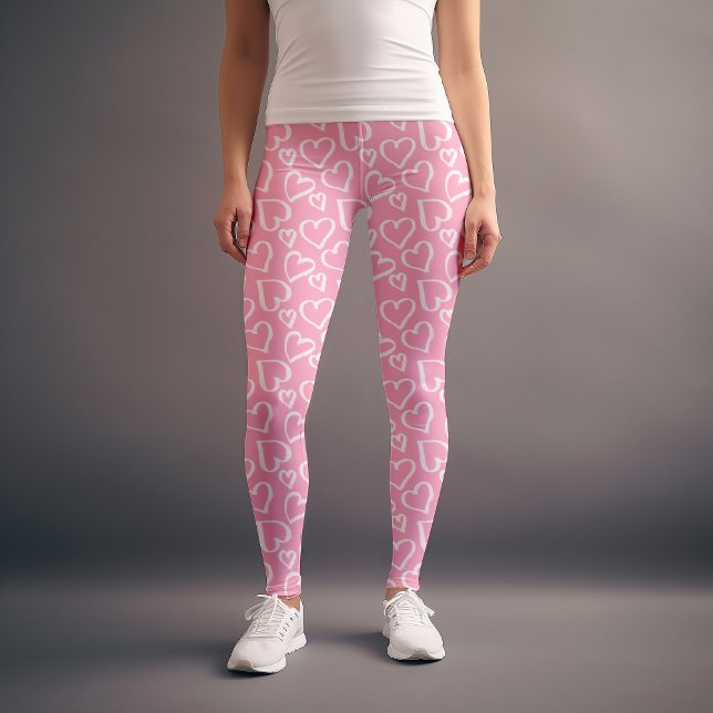 Pink Scribbled Hearts Pattern Leggings (Creator Uploaded)