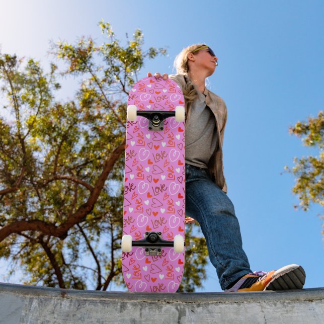 Pink Scribbled Love Hearts Skateboard (Outdoor 1)