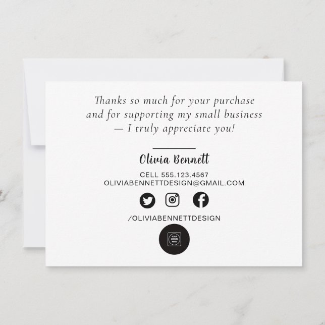 Pink Script Business Thank You Note Card (Back)