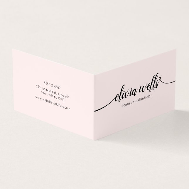 Pink Script Calligraphy Aftercare Instruction Business Card (Outside)