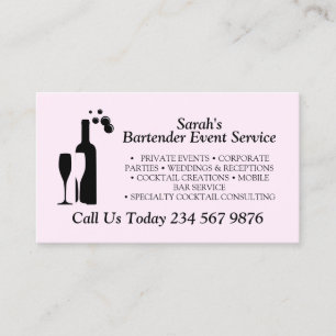 Pink Script Cocktail Bartender Service Business Card