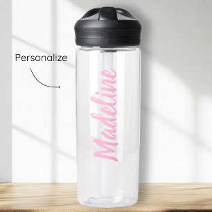 Pink Script Custom Name Water Bottle