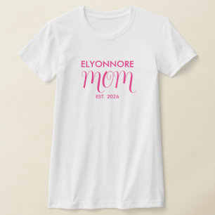 Pink Script Established Mum White Custom Name T-Shirt