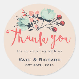 Pink Script Font Thank You Flower Wedding Sticker