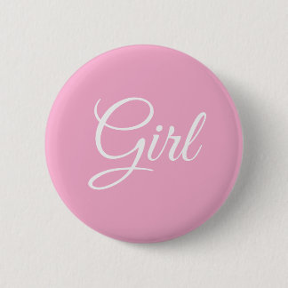 Pink Script Girl Baby Shower Gender Reveal Button