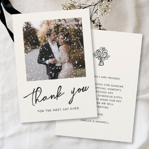 Pink Script Handdrawn Trendy Wedding Photo Thank You Card