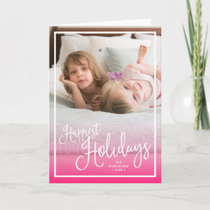 Pink Script Happiest Holidays Holiday Photo