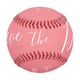 Pink Script Heart  Save the Dates   Baseball