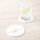 Pink Script Initials Monogram Minimalist  Coaster<br><div class="desc">A chic modern stylish pink script initials monogram,  with a dramatic script initial with swashes and your full name in a modern serif type, </div>