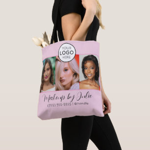Pink Script Logo and Three Photo Makeup Studio Tote Bag
