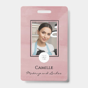 Pink Script Logo Photo Makeup Badge ID Badge