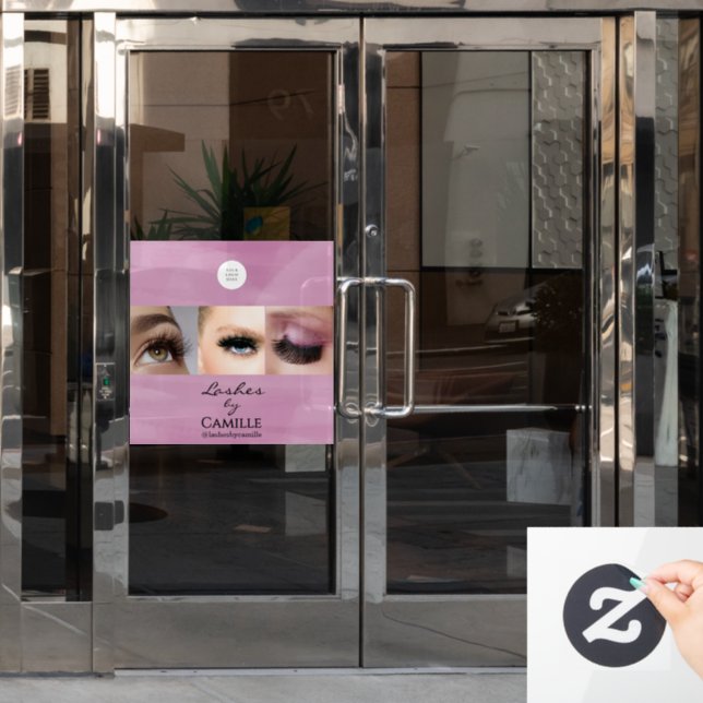 Pink Script Logo Photo Makeup Studio Window  (Office Door)