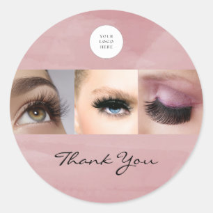 Pink Script Logo Photo Makeup Thank You Classic Round Sticker