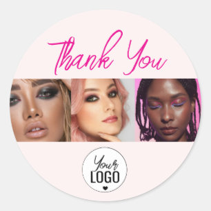 Pink Script Logo QR Code Photo Watercolor Makeup Classic Round Sticker