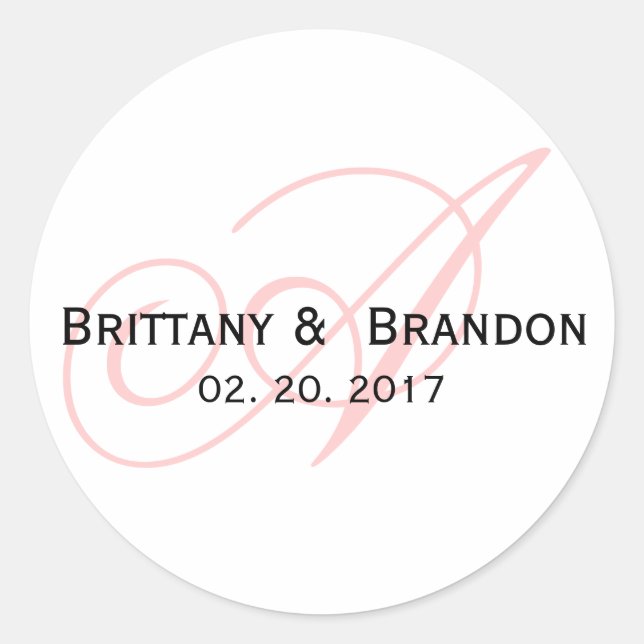 Pink Script Monogram Wedding Favour Classic Round Sticker (Front)