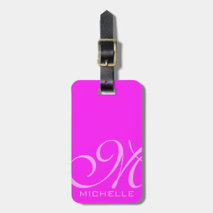 Pink Script Monogrammed Luggage Tag