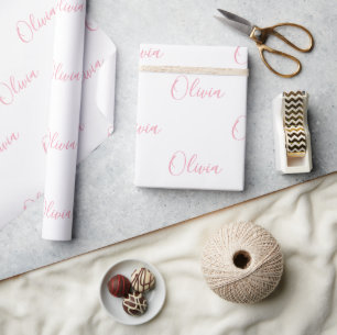 Pink Script Name Girly Elegant Wrapping Paper