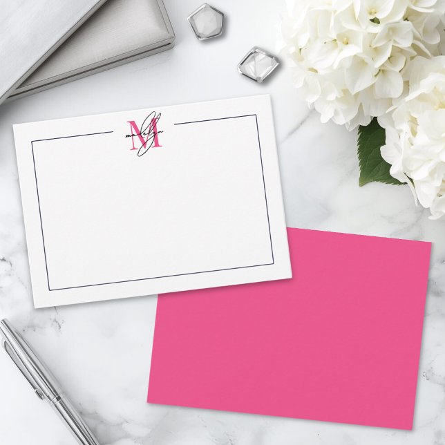 Pink Script Name Monogram Card (Pink Script Name Monogram Note Card )