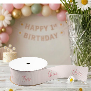 Pink Script Personalised Name Birthday Grosgrain Ribbon