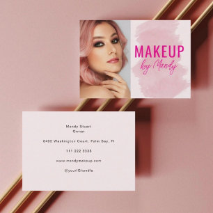 Pink Script Photo Makeup Business Card