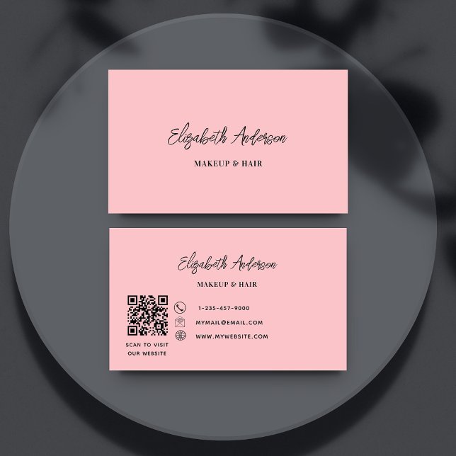 Pink script QR code Business Card (Creator Uploaded)