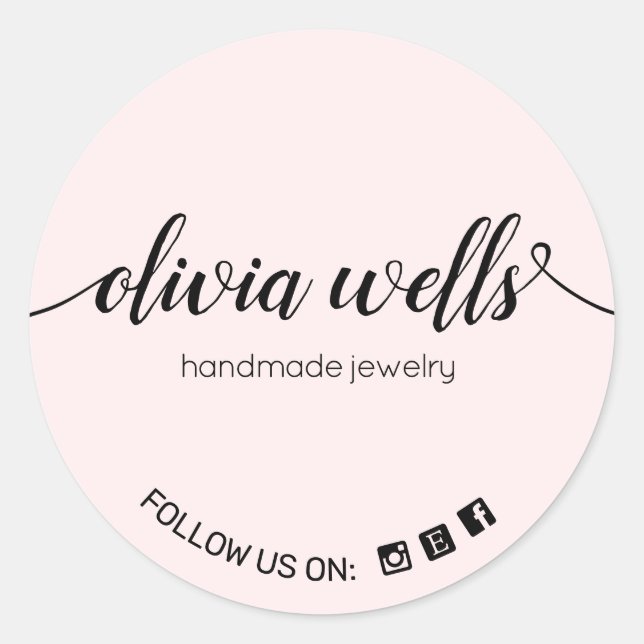 Pink  Script Signature  Social Media Classic Round Classic Round Sticker (Front)