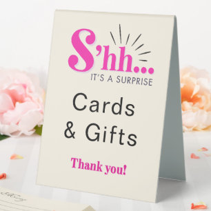 Pink Script Surprise Party Cards Gifts Sign