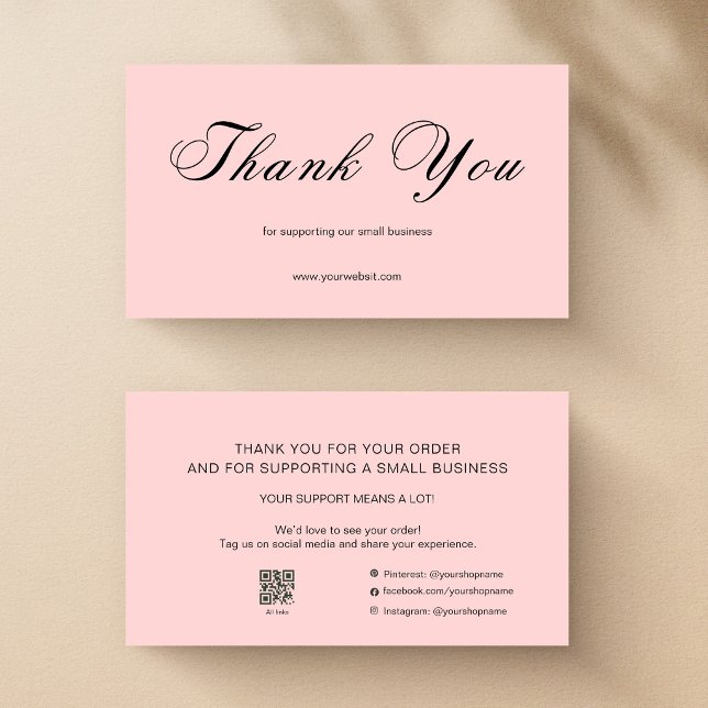 Pink Script Thank You Card QR Code Small Business (Creator Uploaded)