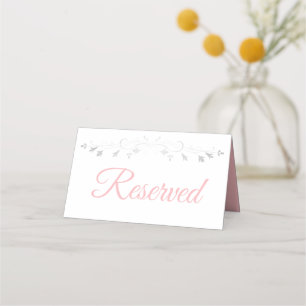 Pink Script with Silver Border Wedding Reserved  Place Card