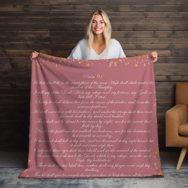 Pink Scripture, Psalm 91 Christian Bible Verse Sherpa Blanket (Creator Uploaded)